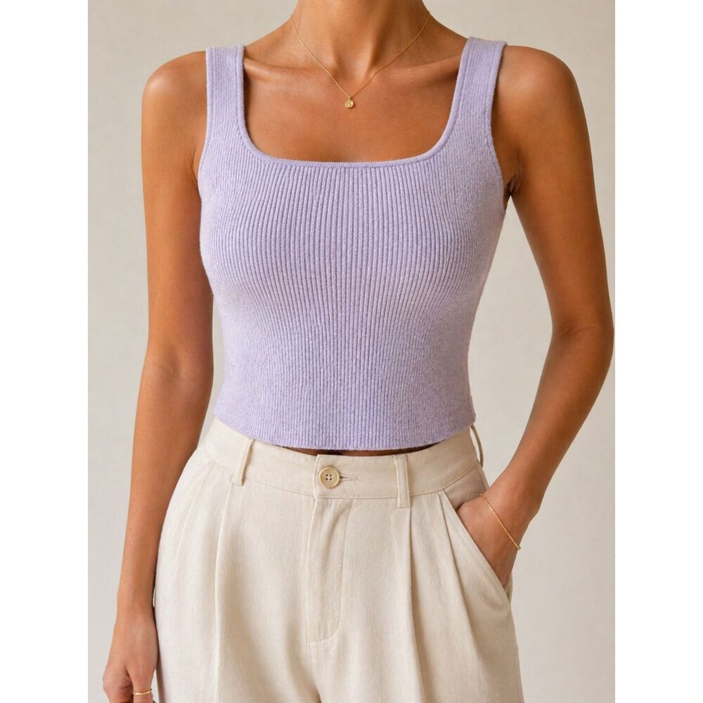 House of Harlow 1960 Lilac Ribbed Knit Tank Top NWT Size S Soft Stretch